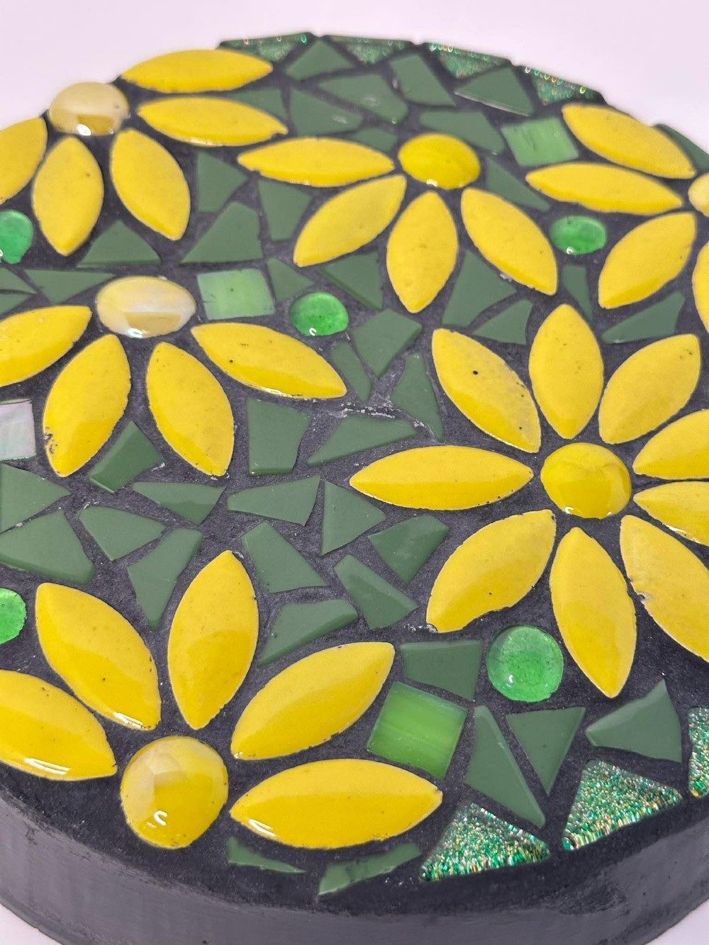 Green/yellow floral stepping stone