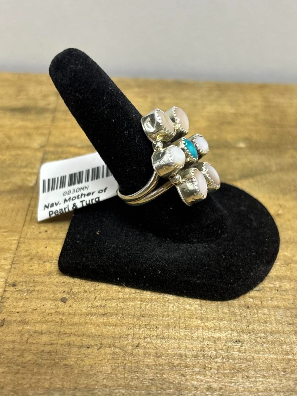 Navajo Mother of Pearl & Turquoise Flower Ring sz. 5.5
