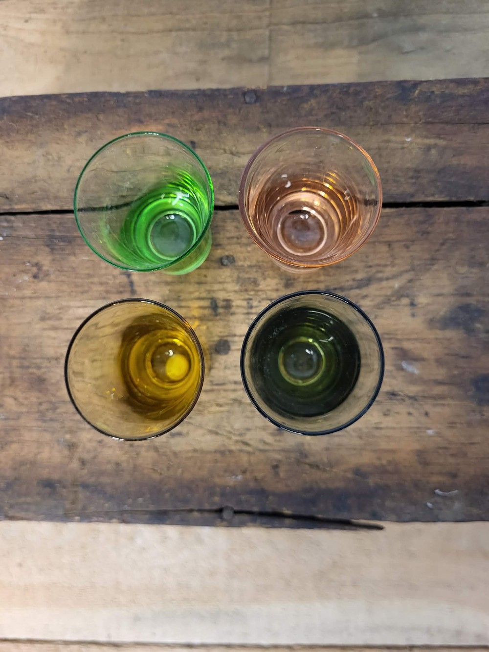 Set of 4 MCM colored shot glasses