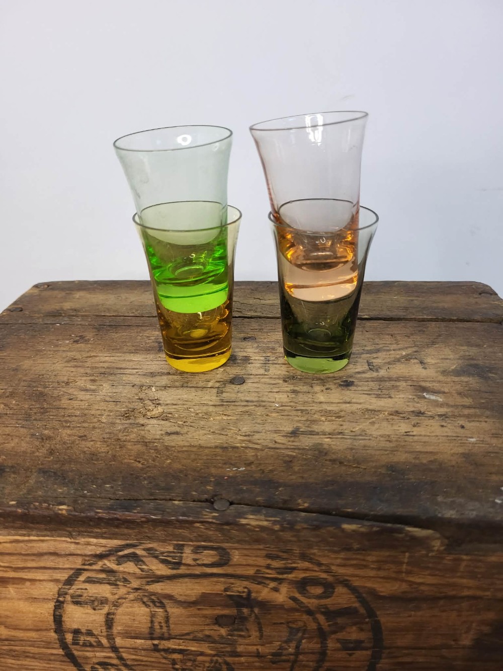 Set of 4 MCM colored shot glasses