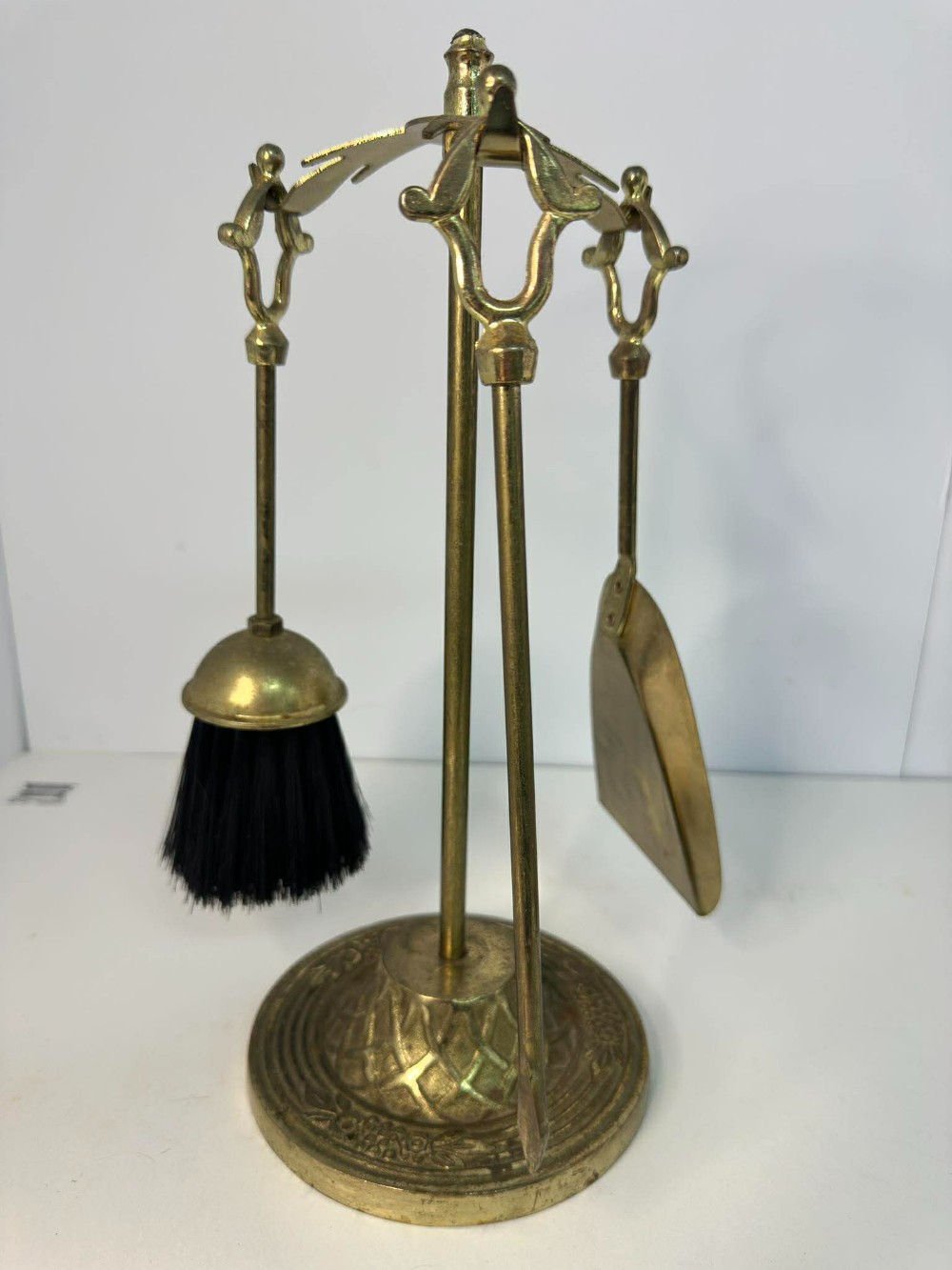 Vtg Brass Fireplace Set