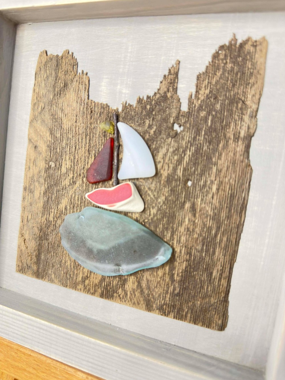 Found Glass Sailboat Art