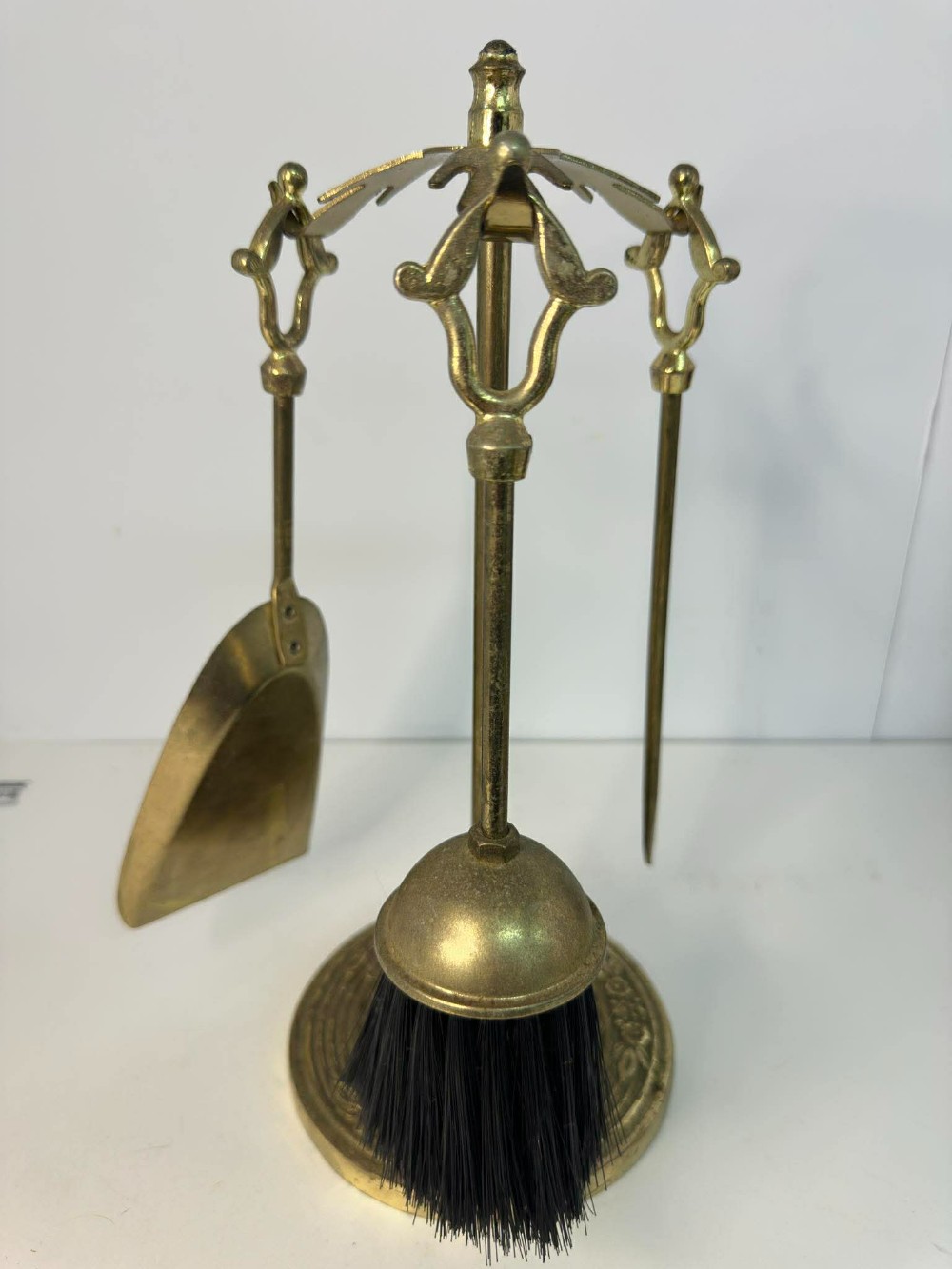 Vtg Brass Fireplace Set