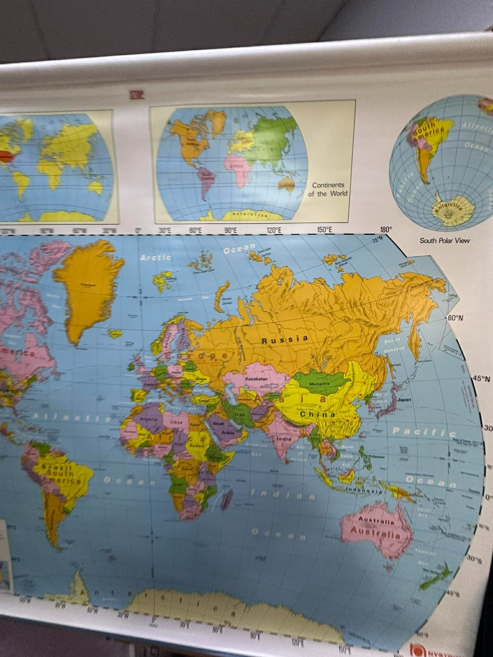 vtg 2 layered pull down maps of United States and World