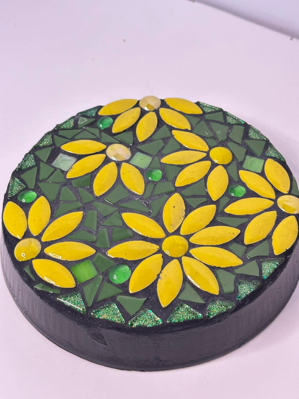 Green/yellow floral stepping stone