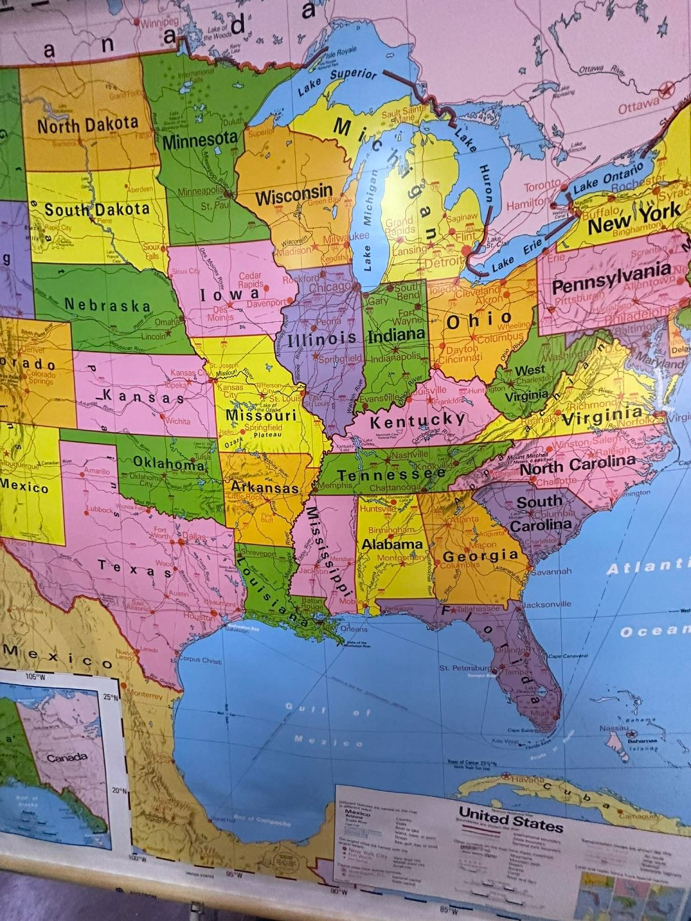 vtg 2 layered pull down maps of United States and World