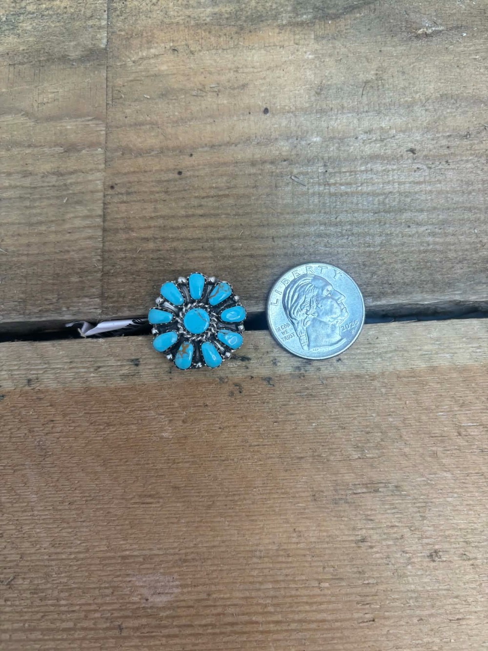 Navajo Turquoise Flower Ring sz 7.5/8