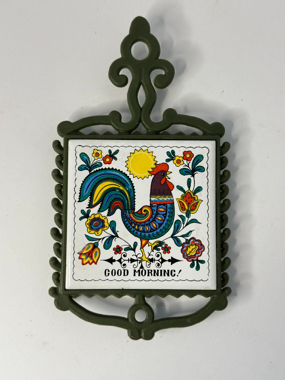 Vtg Folk Art Rooster Trivet