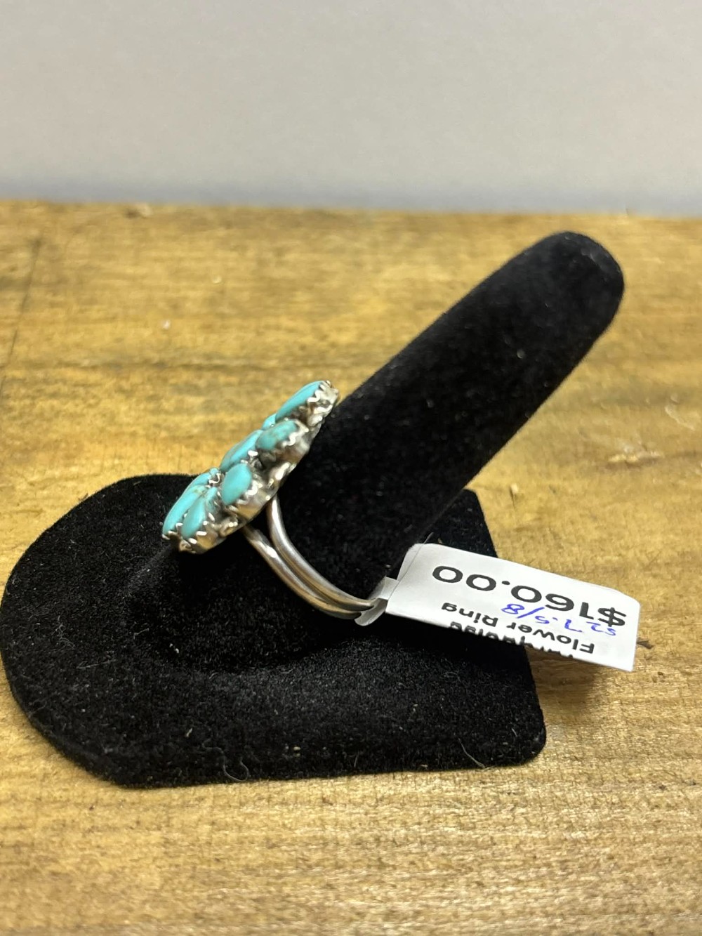Navajo Turquoise Flower Ring sz 7.5/8