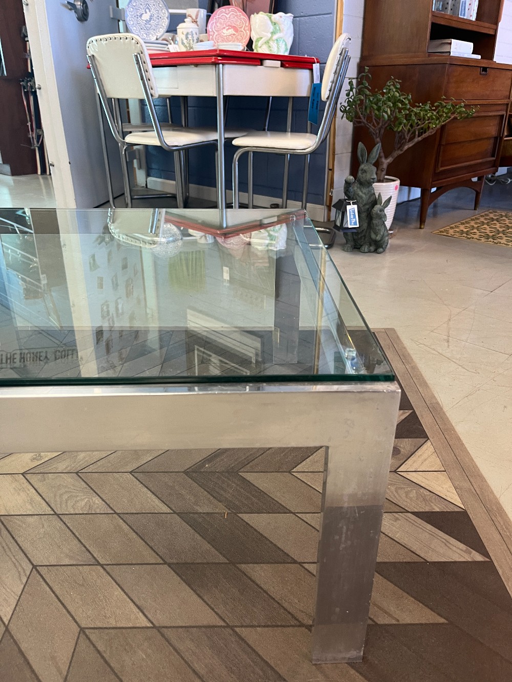 MCM- Square Stainless and Glass Coffee Table