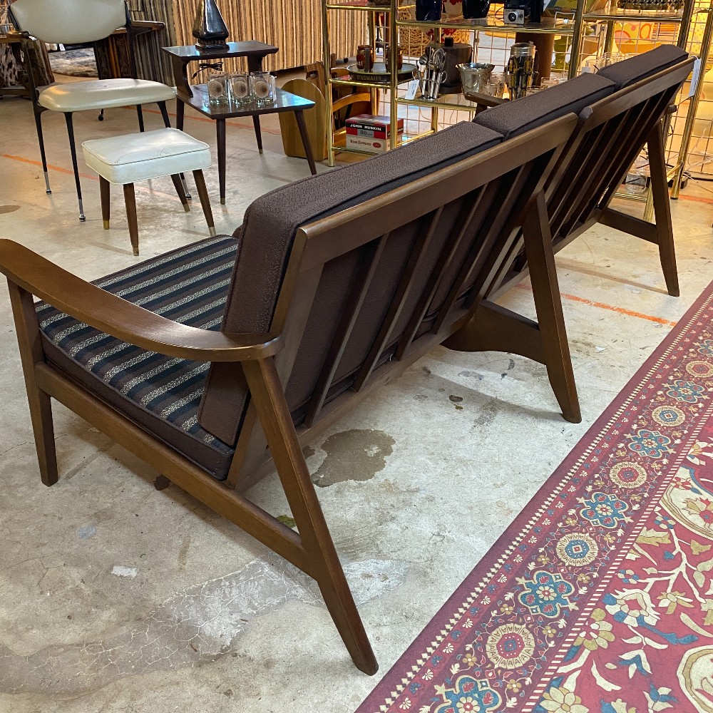 MCM Teak Sofa w/ Brown Stripe Cushions