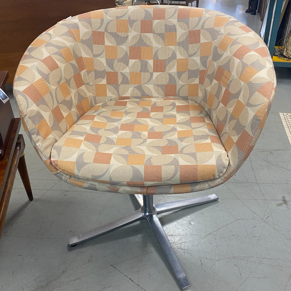 Pair Fun MCM Geometric Print Barrel Chairs