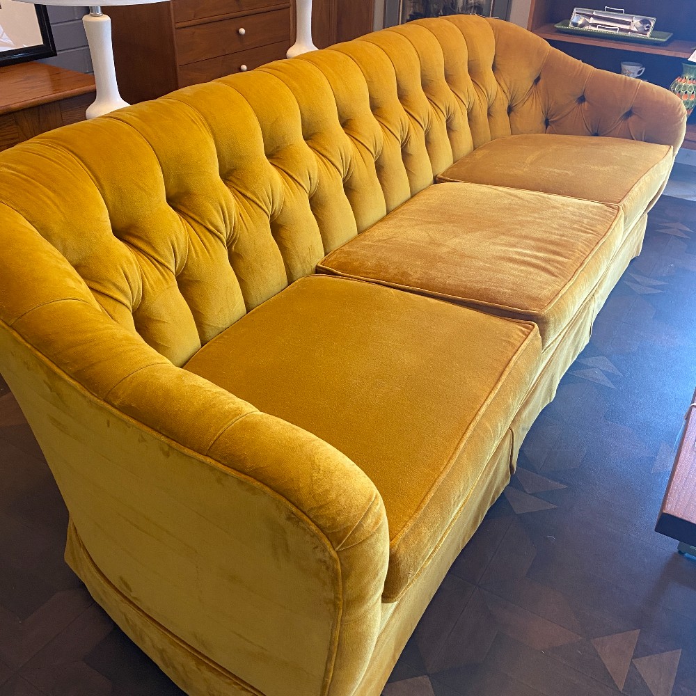 Vintage Gold Crushed Velvet Rounded Sofa