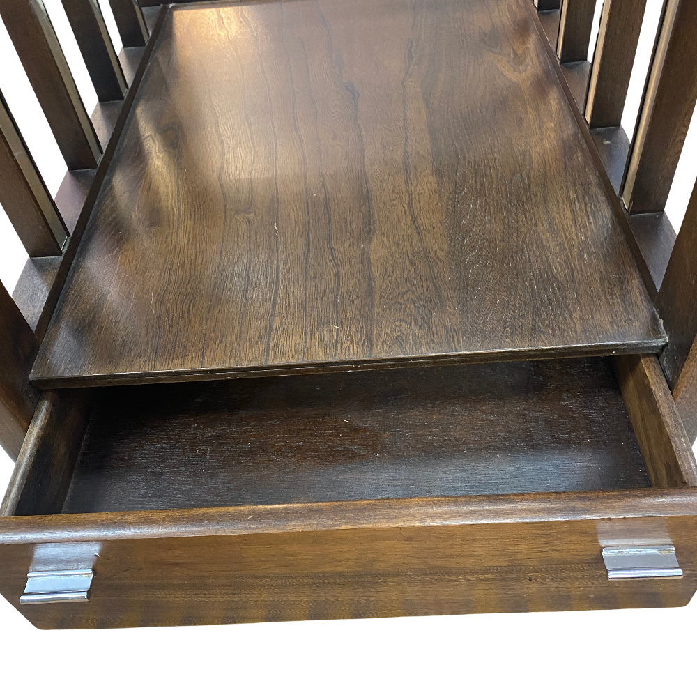 Wood & Chrome Accent Table with Smoked Glass & Drawer