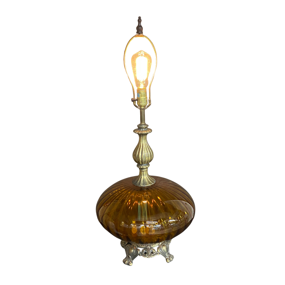 Groovy Gold Glass Globe Table Lamp - No Shade