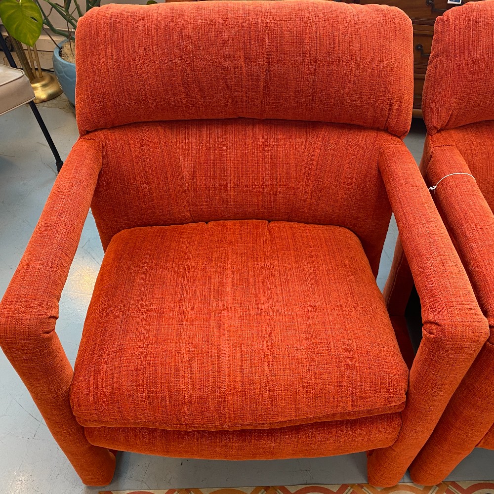 Pair of Chairs-Milo Baughman Style Orange Lounge Chairs