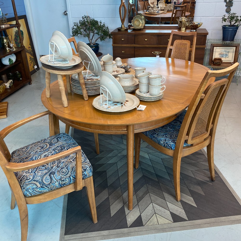Meridian by Drexel Dining Table & 4 Cane Back Chairs