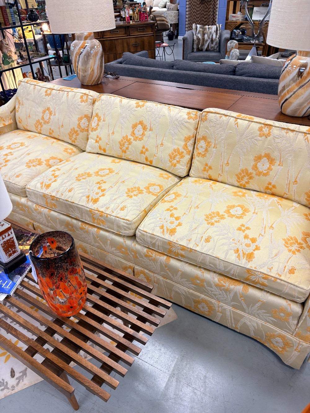 Yellow & Orange Floral 3 Cushion Sofa