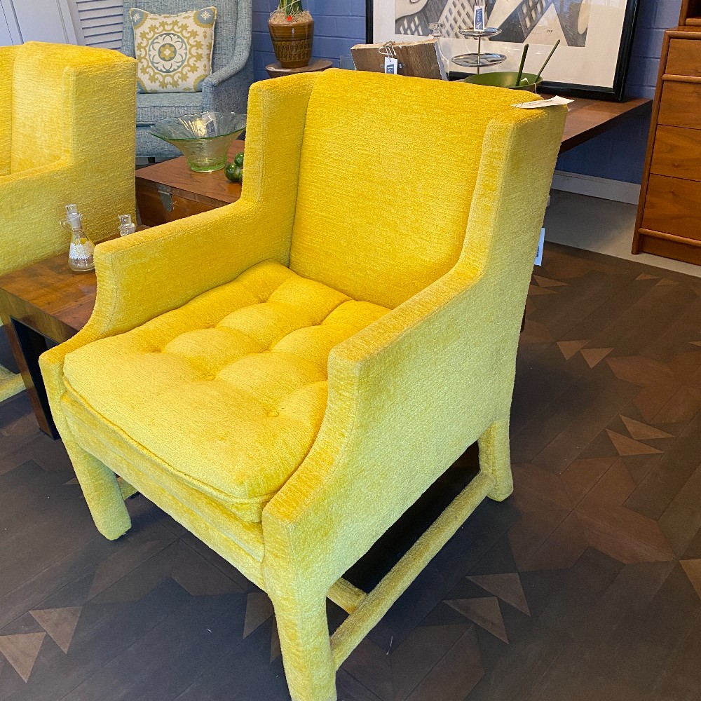 Pair Bright Yellow Crushed Velvet Chairs