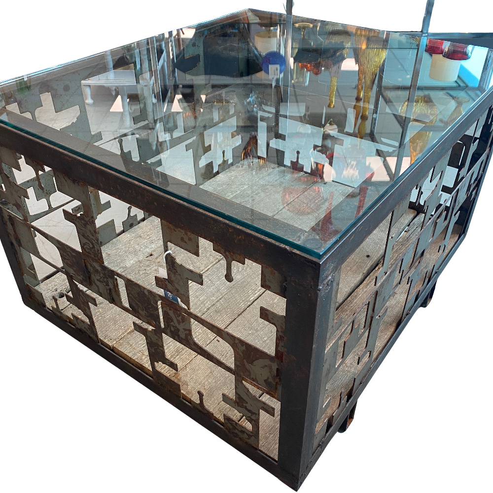 Table - Cargo Container Coffee Table w/ Glass Top