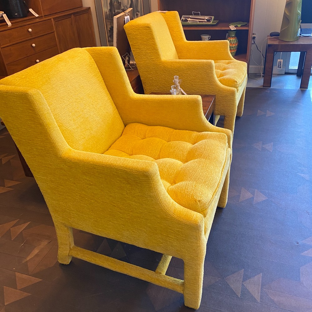 Pair Bright Yellow Crushed Velvet Chairs