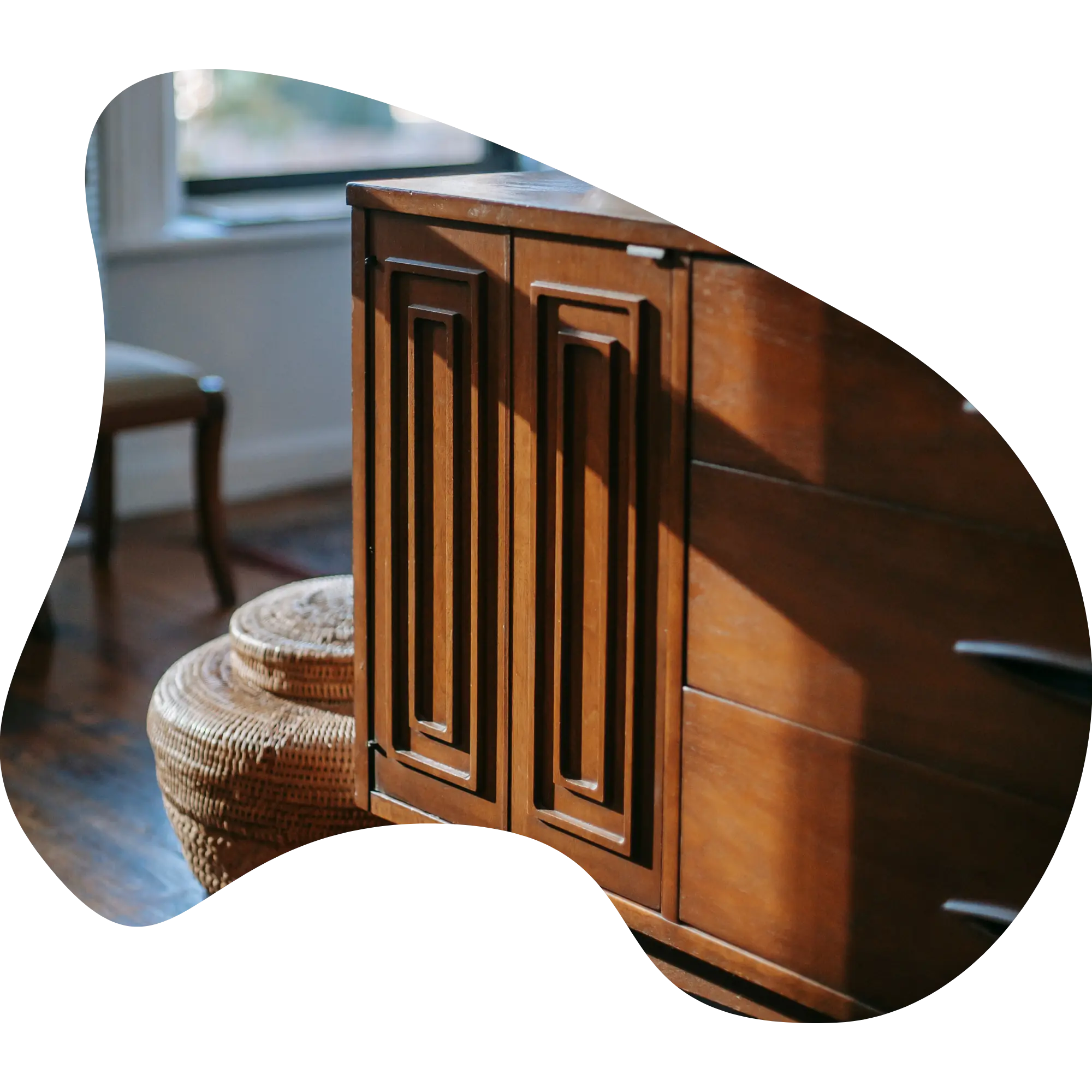Upclose photo of a mid century modern dresser