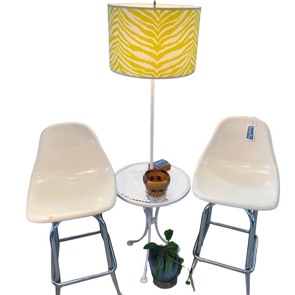 Pair of MCM White Fiberglass & Chrome Barstools