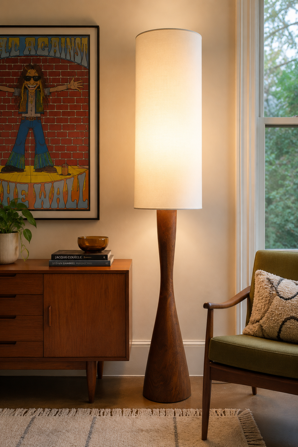 Tall Teak Floor Hourglass Lamp
