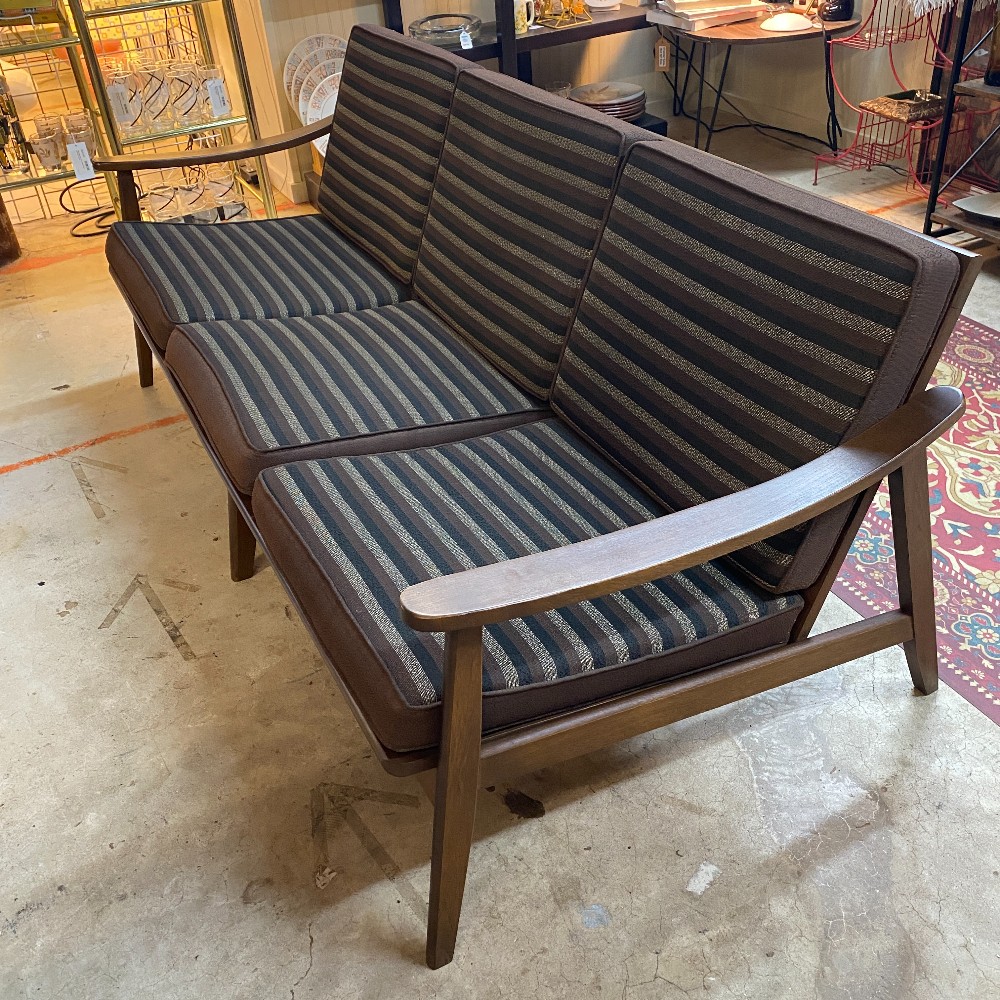 MCM Teak Sofa w/ Brown Stripe Cushions