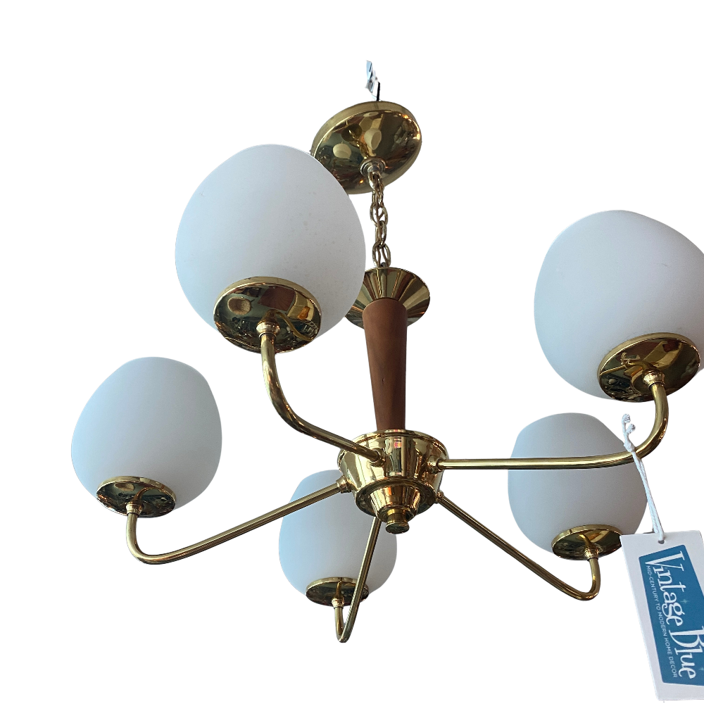 Chandelier - Majestic Brass & Wood 5-Globe