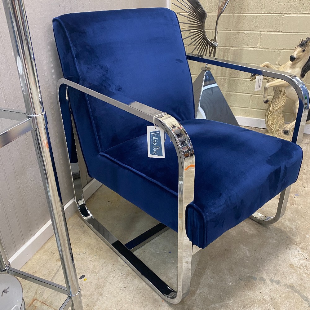 Chair- Chrome and Blue Velvet Single