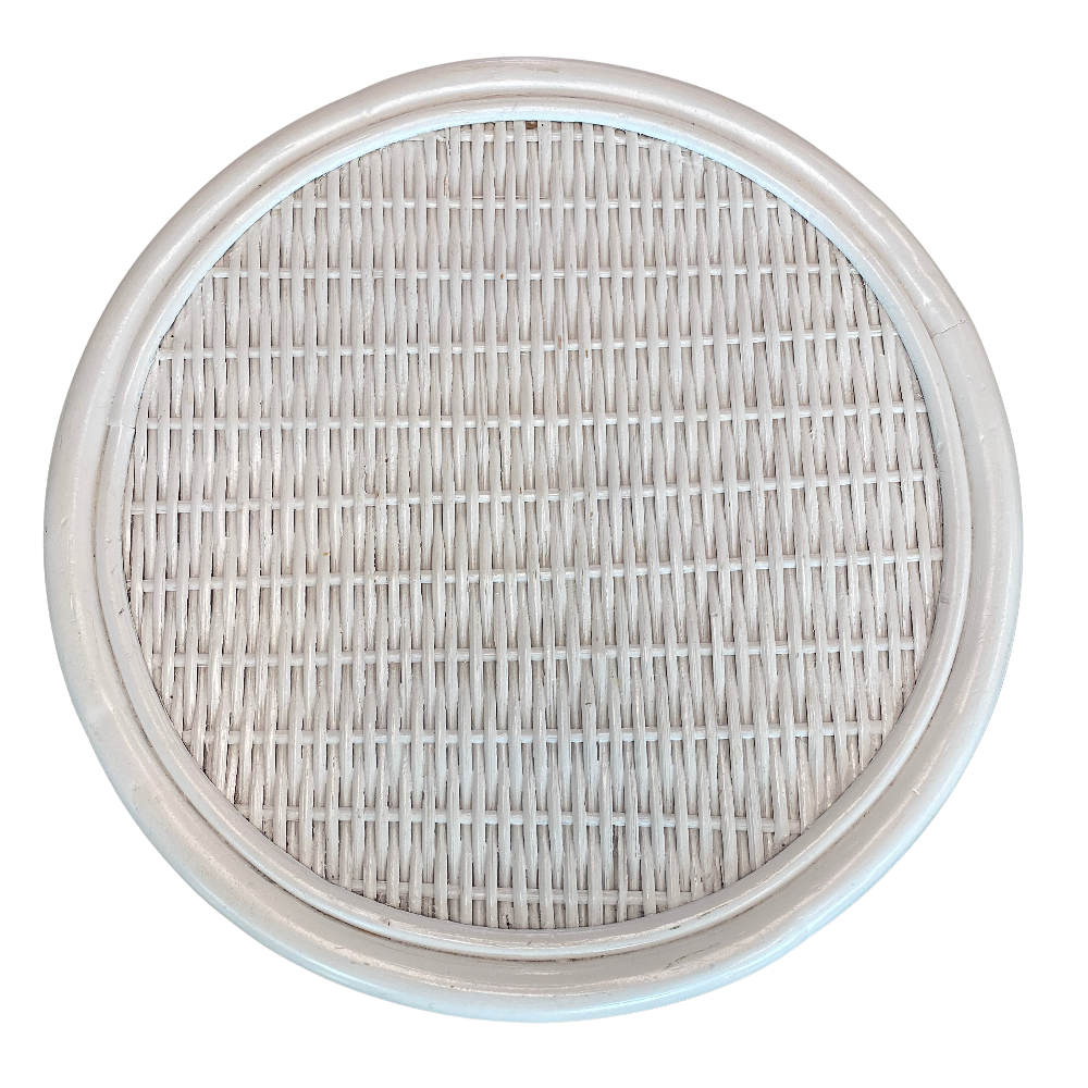 Vintage White Wicker & Bamboo Round Side Table