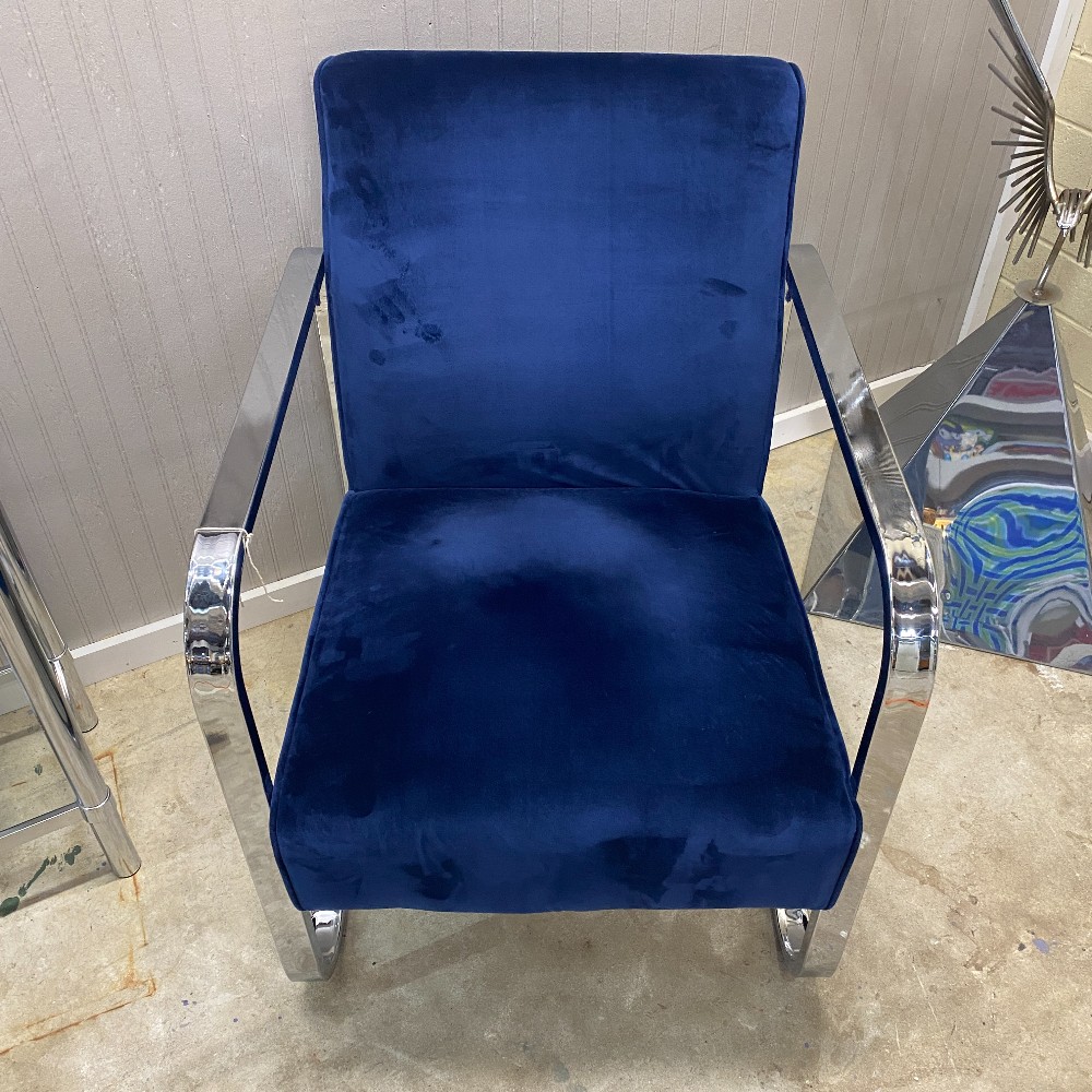 Chair- Chrome and Blue Velvet Single