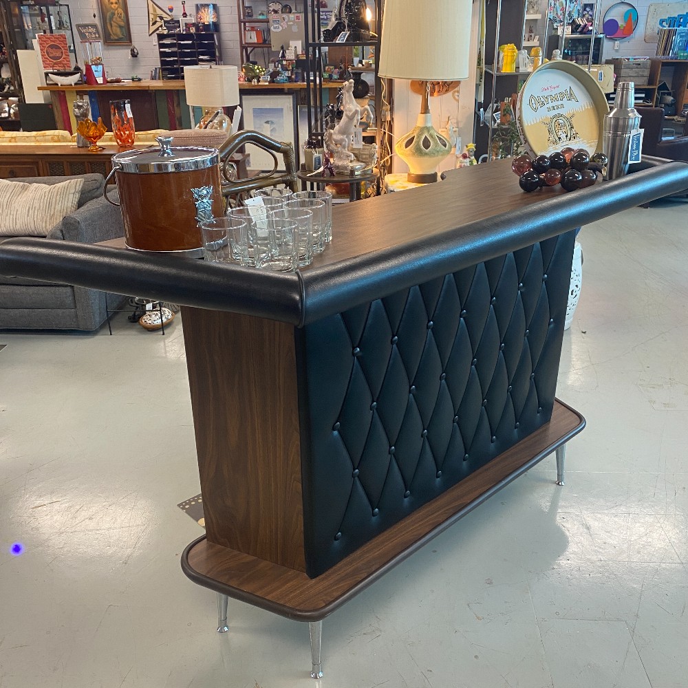 70's Black Vinyl Tufted Front Bar