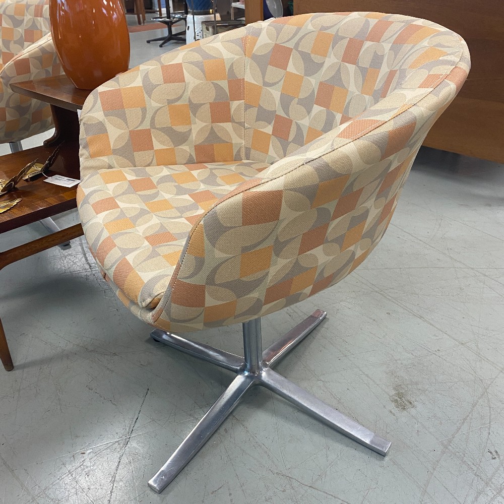 Pair Fun MCM Geometric Print Barrel Chairs