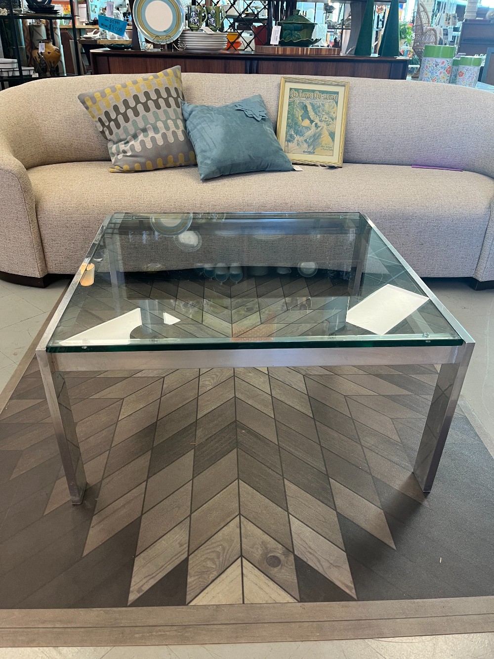MCM- Square Stainless and Glass Coffee Table