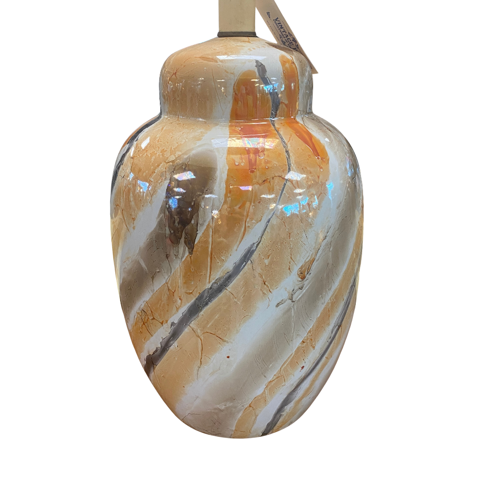 Orange, Brown & White Swirl Ceramic Lamps - Pair