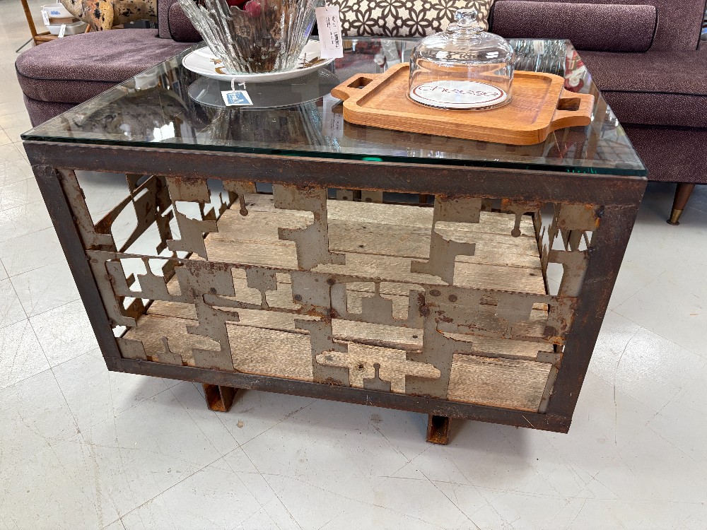 Table - Cargo Container Coffee Table w/ Glass Top