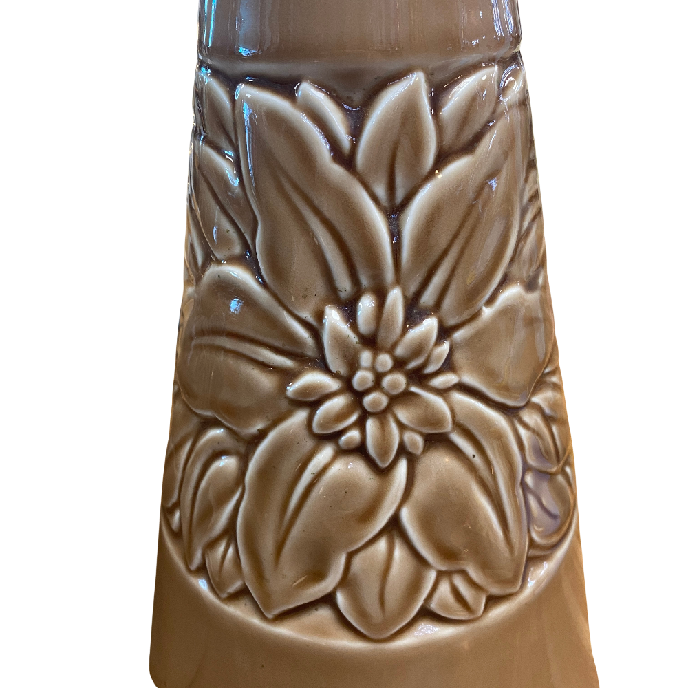 Pair of Tan Floral Ceramic Lamps ~ Rewired