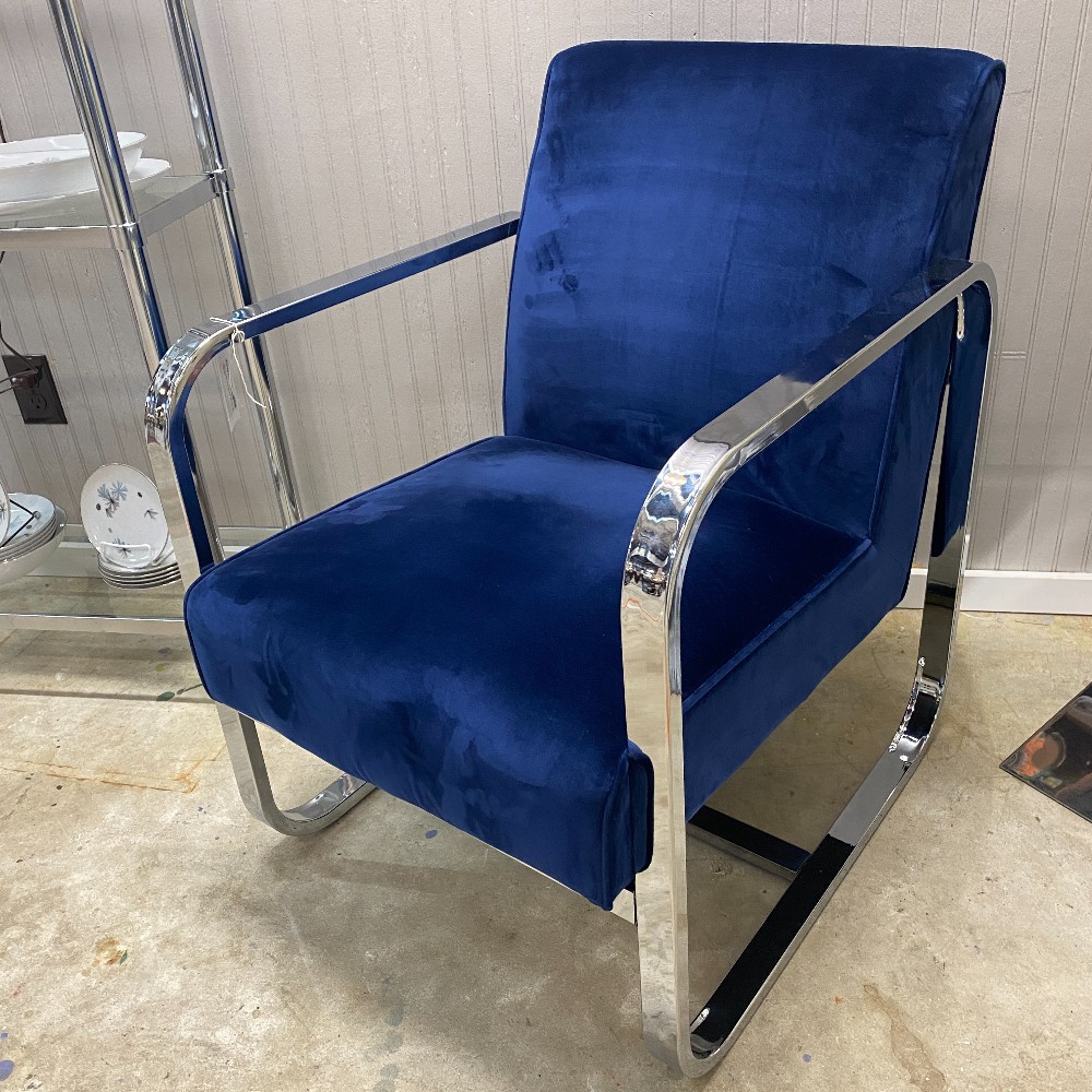Chair- Chrome and Blue Velvet Single