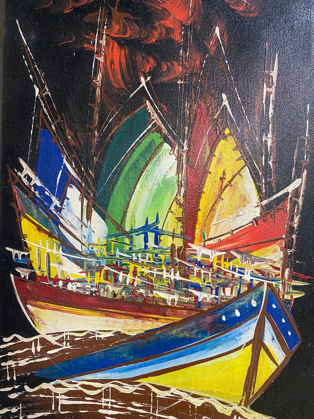 Art- Oil on Canvas Colorful Tall Ships