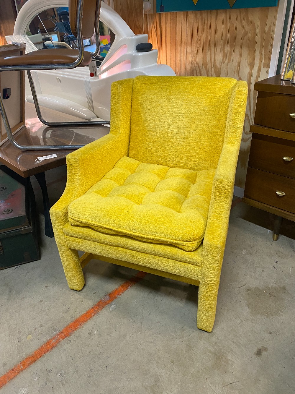 Pair Bright Yellow Crushed Velvet Chairs