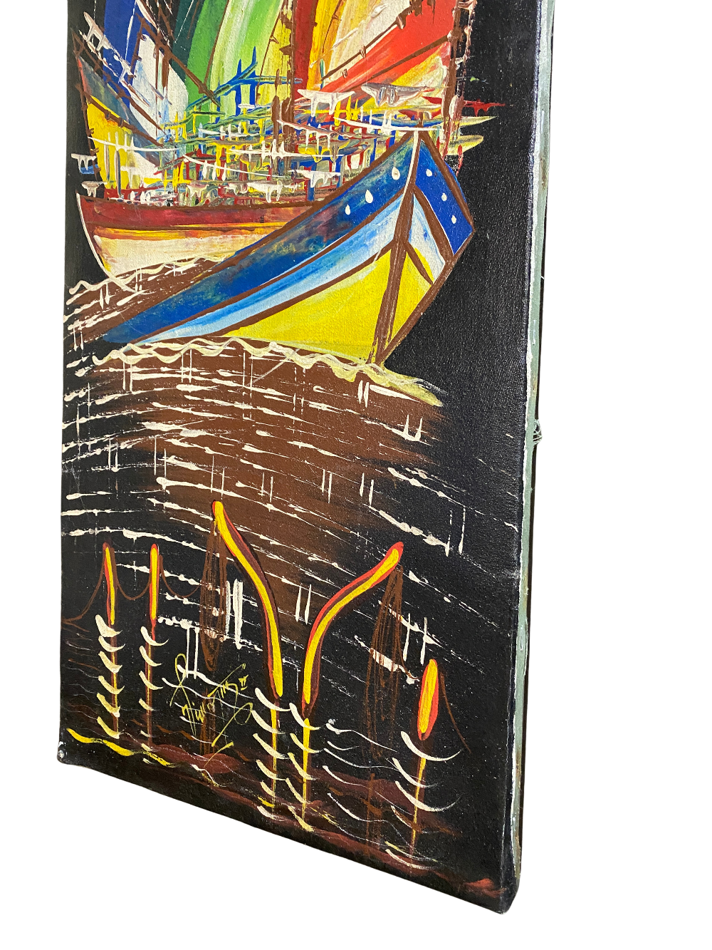 Art- Oil on Canvas Colorful Tall Ships