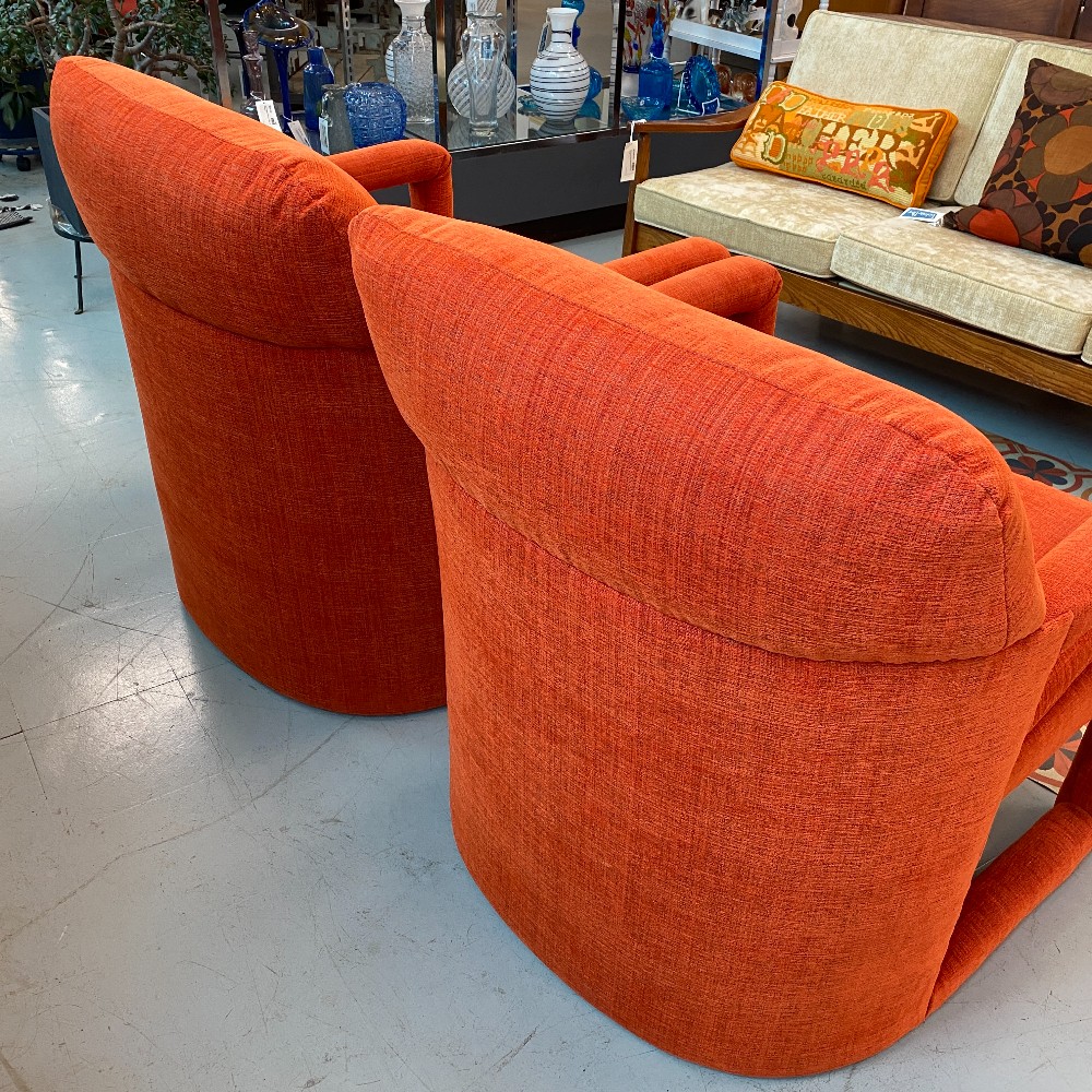 Pair of Chairs-Milo Baughman Style Orange Lounge Chairs