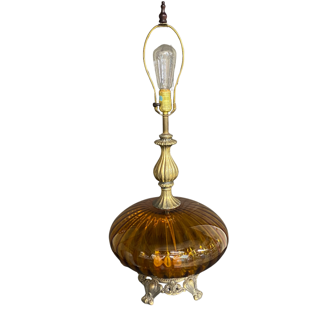 Groovy Gold Glass Globe Table Lamp - No Shade