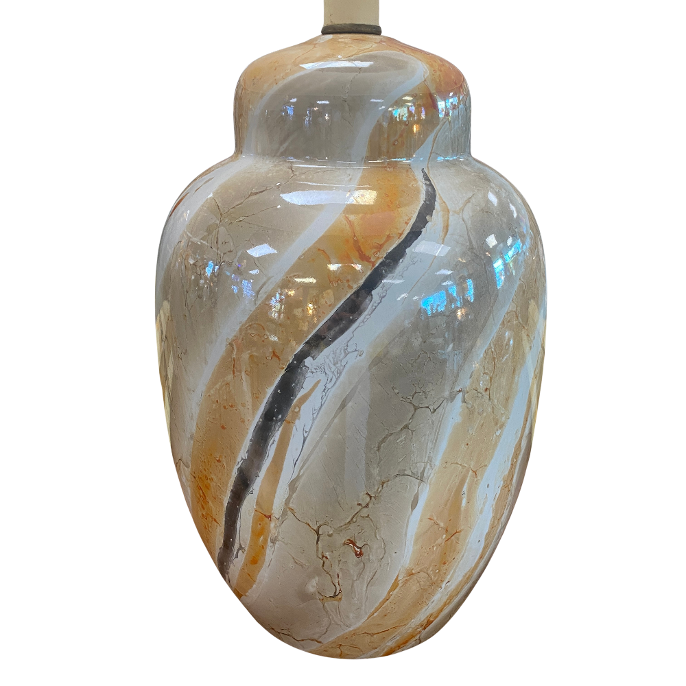 Orange, Brown & White Swirl Ceramic Lamps - Pair