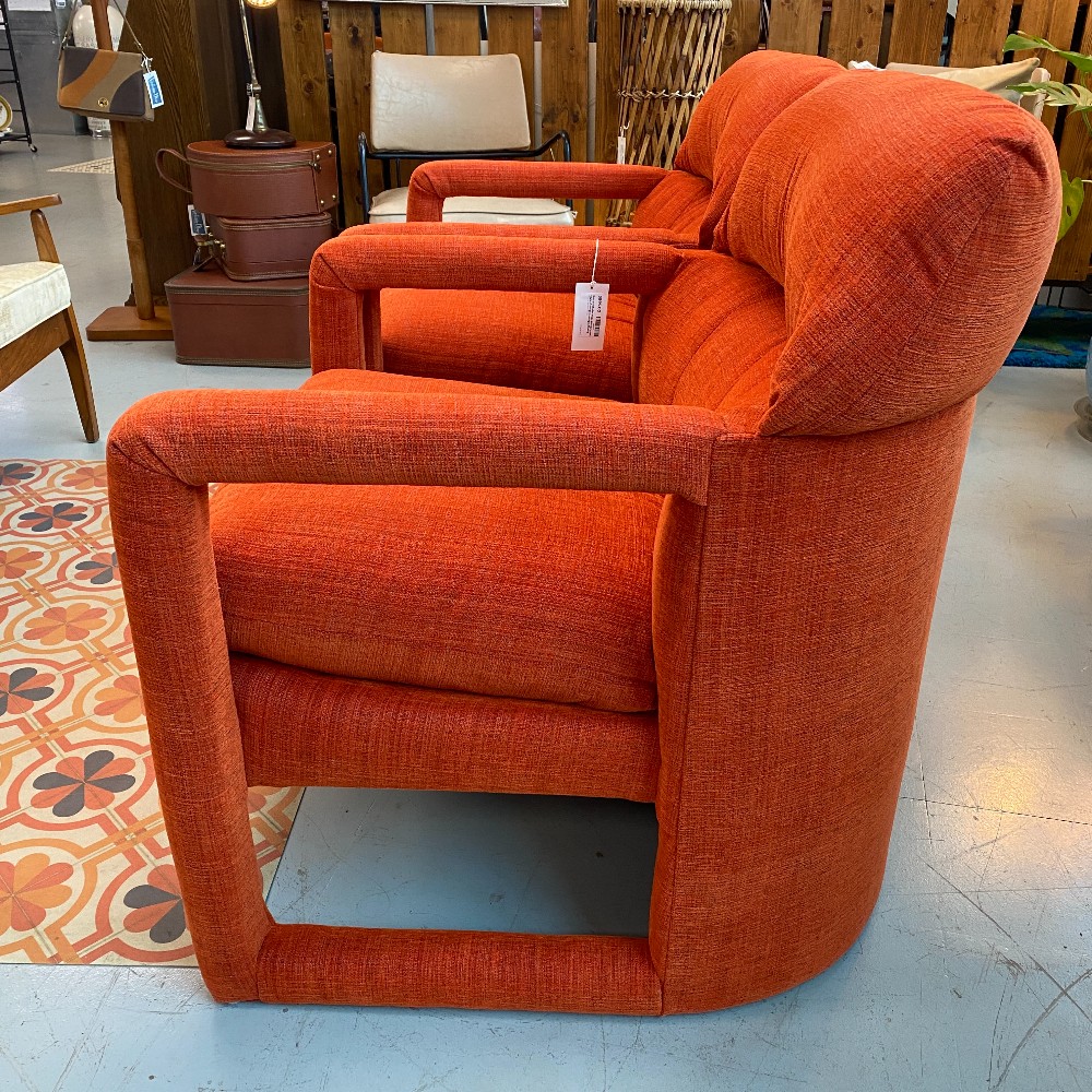 Pair of Chairs-Milo Baughman Style Orange Lounge Chairs