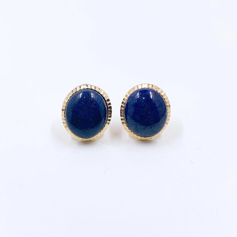 Vintage 14K Gold Lapis Lazuli Oval Earrings