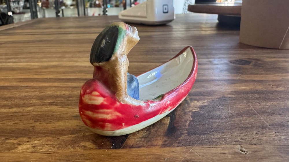 Indian in Canoe Knick Knack - Antique