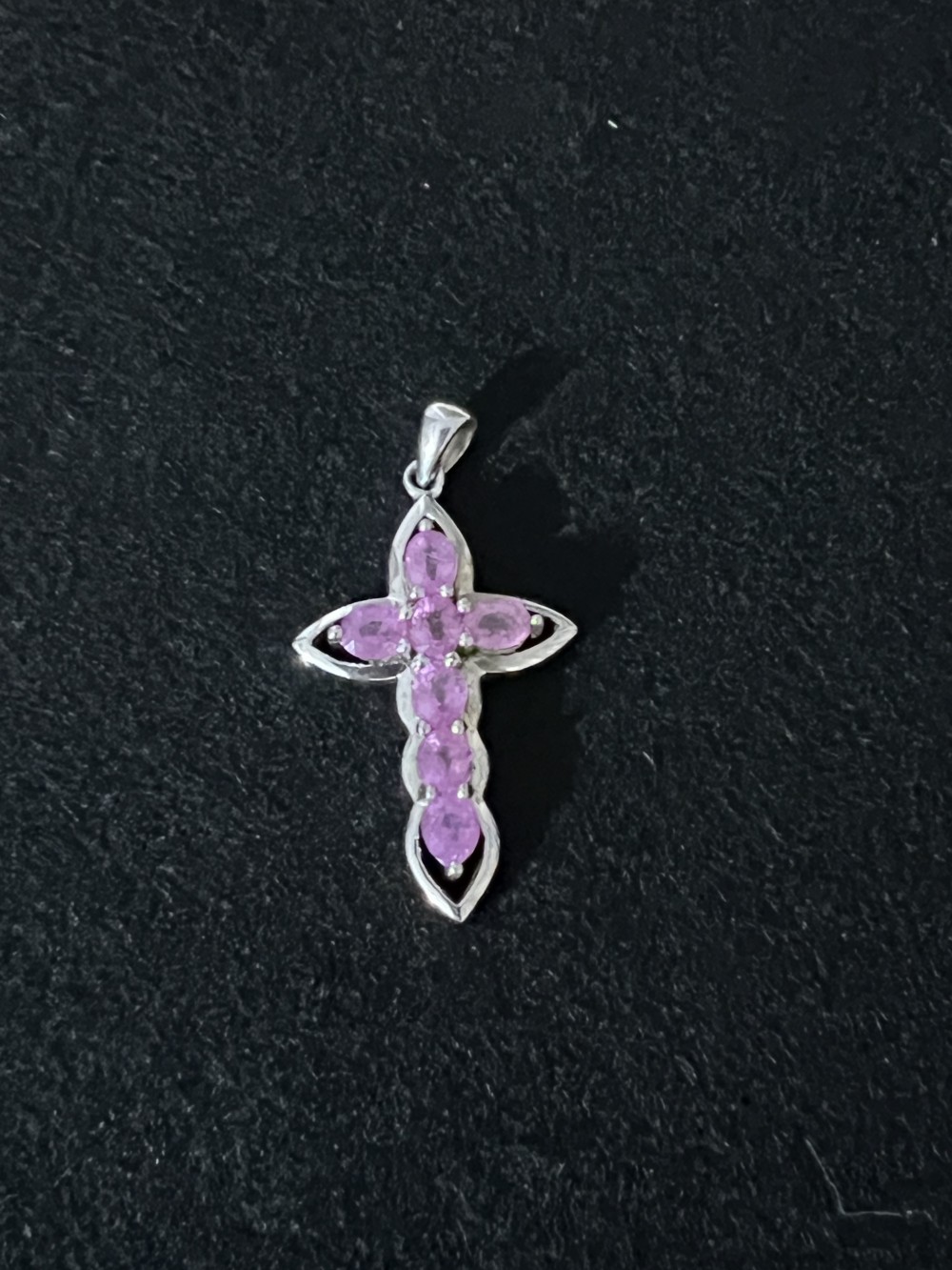 Sterling Silver Pink Stone Cross Pendant